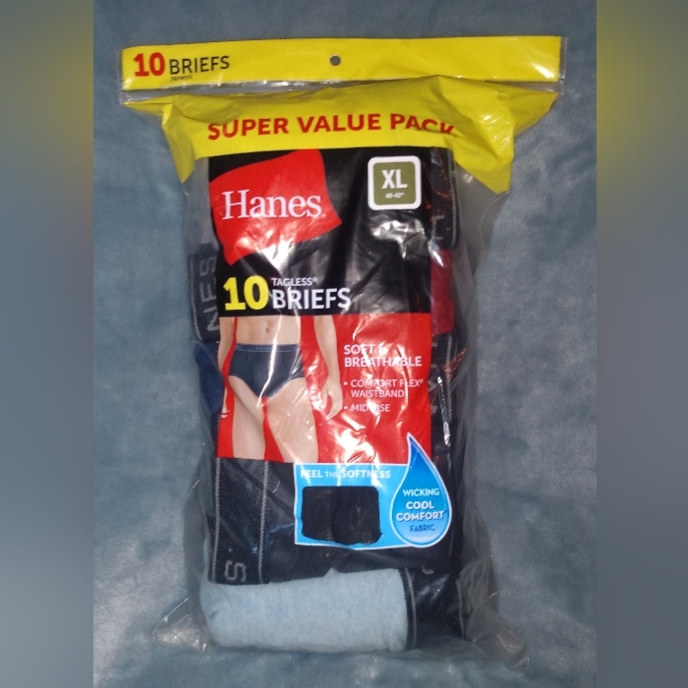 Men's Hanes XL 10-Pack Brief Underwear Mid Rise Tagless Wicking Comfort Flex